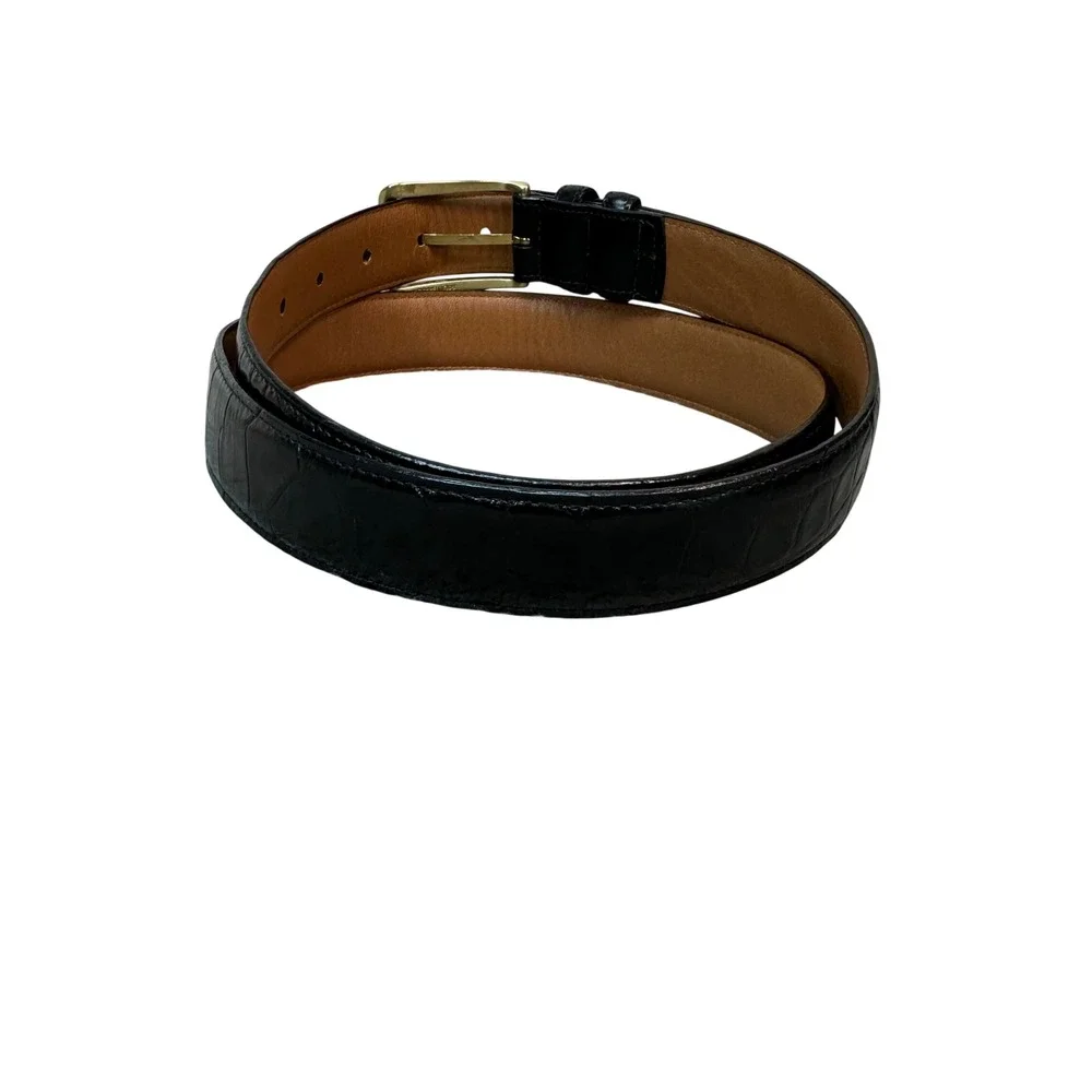 Mens Black Crocodile Print Leather Belt Gold Buckle Size 40 Handcrafted USA
